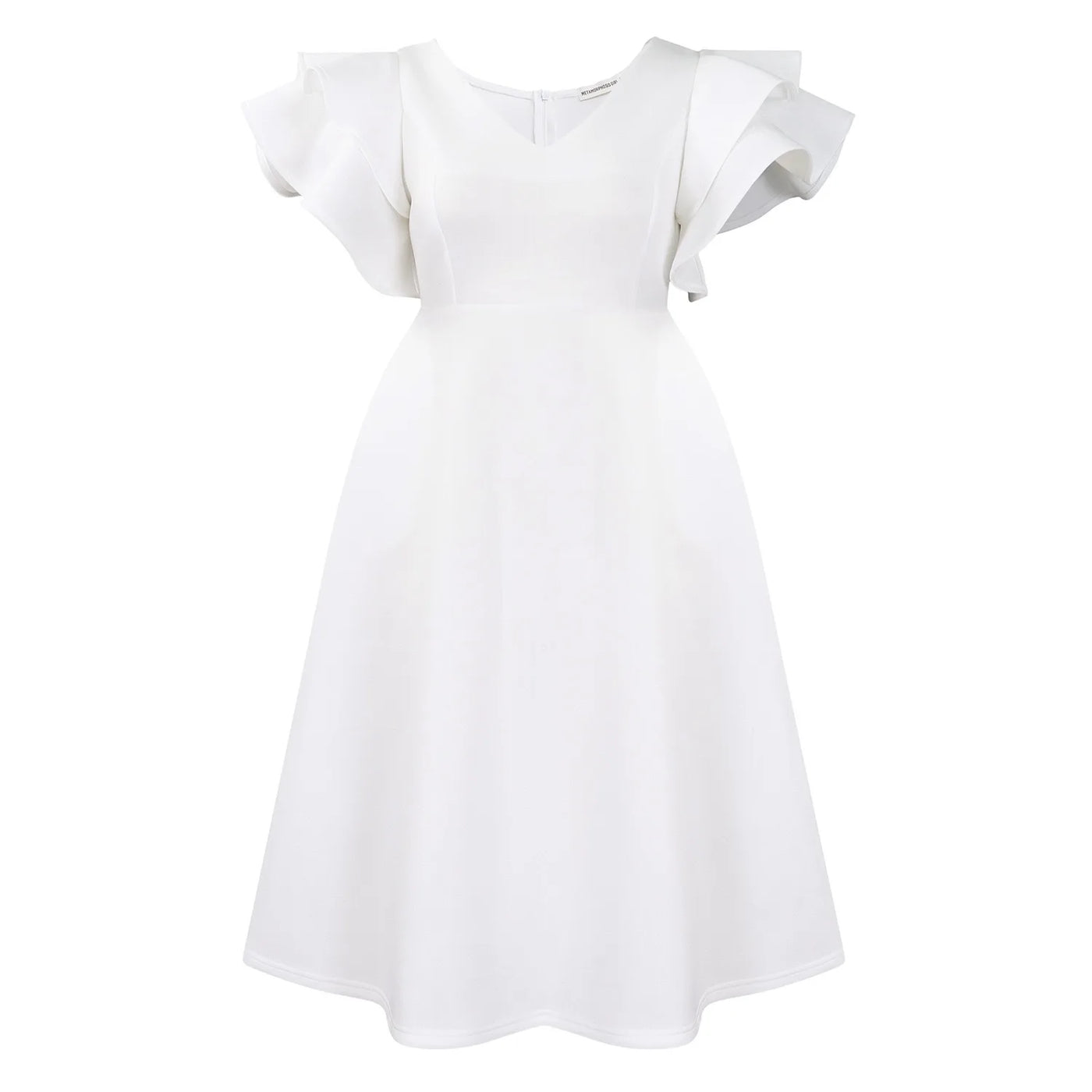 Elegant Party Dresses for Women V Neck Ruffles Sleeve High Waisted A Line Mid Calf Luxury Birthday Dinner Vestidos Mujer Dress