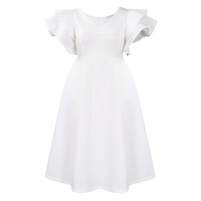 Elegant Party Dresses for Women V Neck Ruffles Sleeve High Waisted A Line Mid Calf Luxury Birthday Dinner Vestidos Mujer Dress