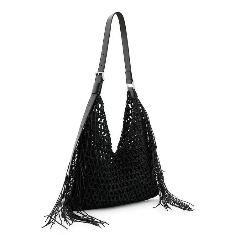 Designer Luxury Tote Bag Women 2025 New Large Capacity Bohemian Style Beach Bag Handmade Woven Hollow Out Tassel Shoulder Bag