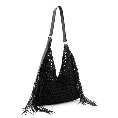 Designer Luxury Tote Bag Women 2025 New Large Capacity Bohemian Style Beach Bag Handmade Woven Hollow Out Tassel Shoulder Bag