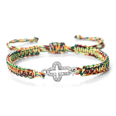 High Quality Crystal Hollow Cross Braided Bracelet Prayer Healing Bangle&Pulsera Chain Women Yoga Jewelry Gift