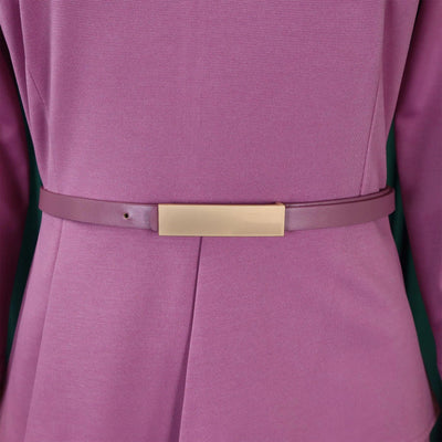 Dress Office Wear for Women Professional Skew Collar Three Quarter Sleeve Belt Waisted Sheath Package Hips Mid Calf Formal Dress