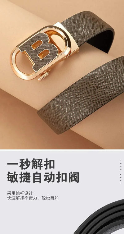 Men's Automatic Split Leather Buckle Belt | Versatile, Business, Casual Pants Belt | Middle-aged and Young Men