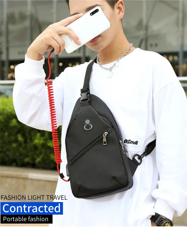 Men Fashion Laptop Waist Packs Trendy Computer Chest Bag Usb Shoulder Bag Leisure Chest Bag Large Capacity Crossbody Bag