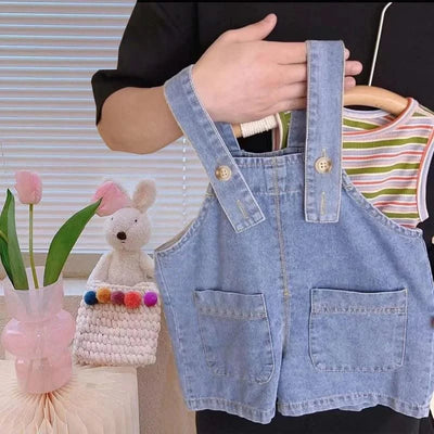 Kids Summer Clothes Toddler Girls Cute Outfits Striped Vest + Denim Straps Baby Girls Suits Children's Clothing