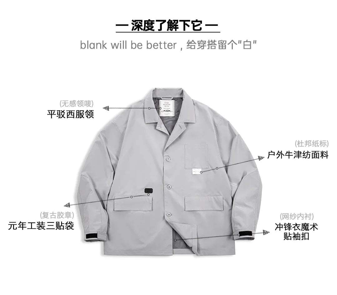 Maden Mountain Style Outdoor Multi-Pocket Suit Jacket Cityboy Flat Lapel Casual Versatile Coat Men's Blazer Spring And Autumn