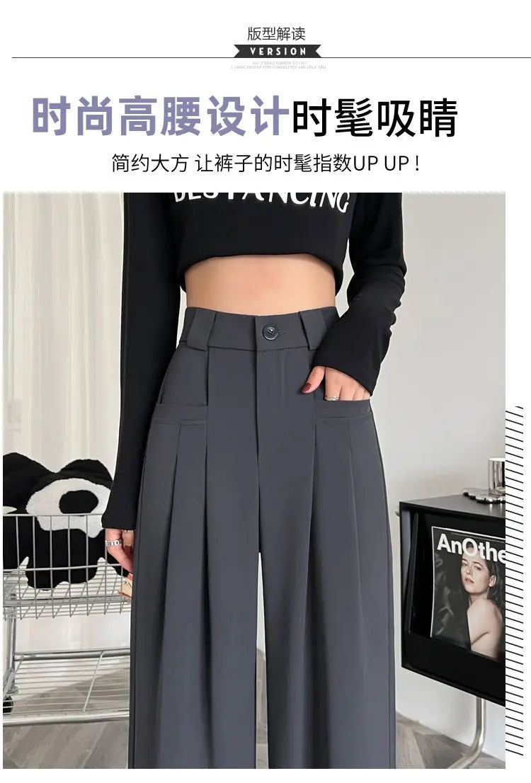 Wide-leg Pants for Women with High Waist Drape Slim Work Clothes Straight and Casual Floor Mopping Small Suit