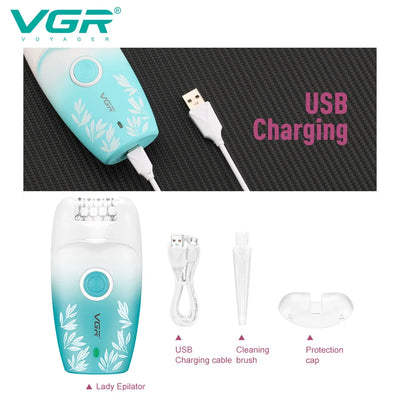 VGR 738 Women's Epilators Metal Hair Removal Machine Woman Usb C Shaver Woman Electric Finich Touch 37
