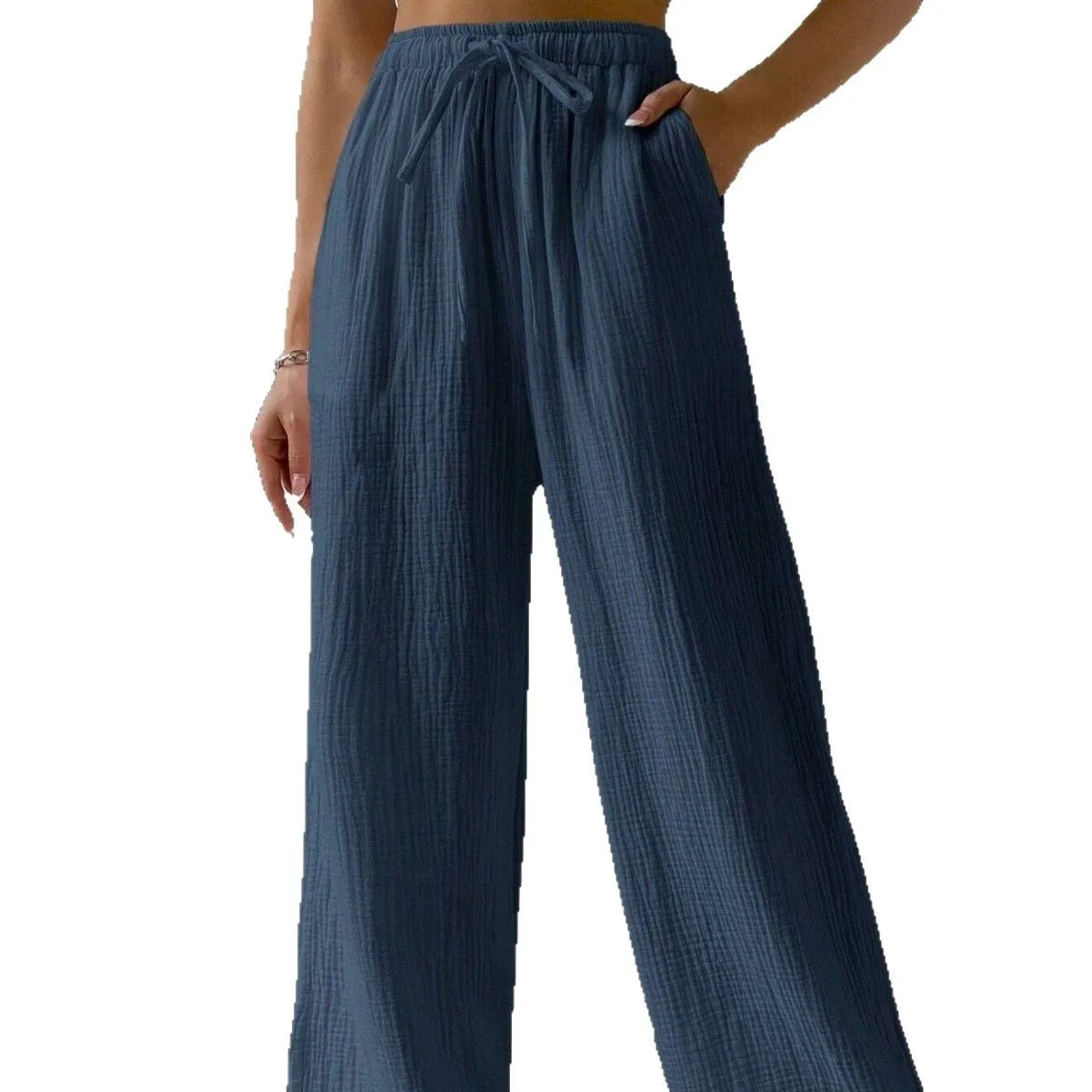 Wide Leg Floor Length Pants Women Drawstring Pant Loose Y2k Streetwear Capris Pockets Casual Sports Summer High Waist Basics