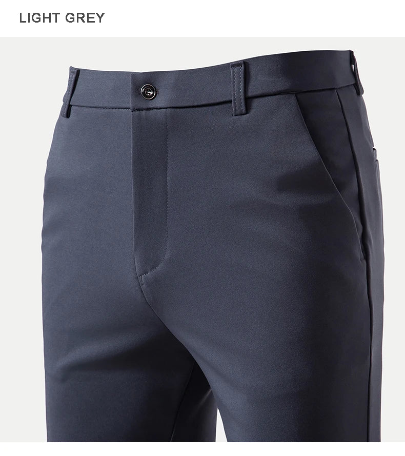 Men's Stretch Trousers Casual Smart Suit Pants Formal Straight Sport Clothing Japanese New Black Navy Elastic Office Work Pants