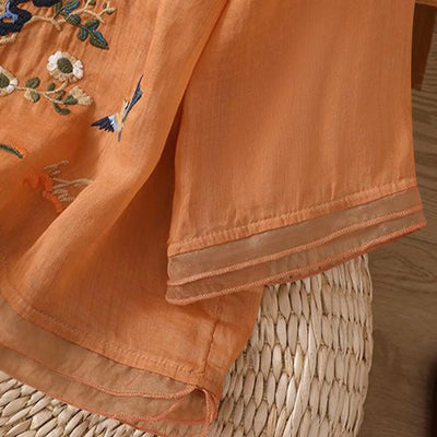 3/4 Sleeve Cotton Linen Shirts For Women 2025 Summer Boho Retro Embroidered Tops Dressy Casual Trendy Vacation Blouse Y2K Tops