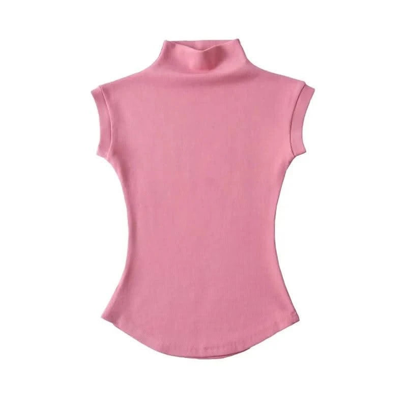 Women Turtleneck Sleeveless T-Shirts Tops