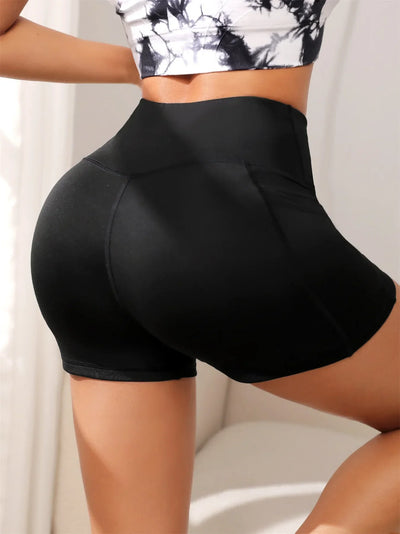 Women's High Cross Waist Biker Shorts Side Pockets Buttery Soft Comfy Criss Cross Running Yoga Athletic Short Pants