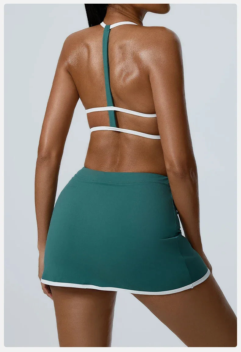 Women Yoga  Workout Set Bra and Shorts Two Piece Patchwork Open Sexy Back Elastic Fitness Sexy Yoga Outfit Sport  Women
