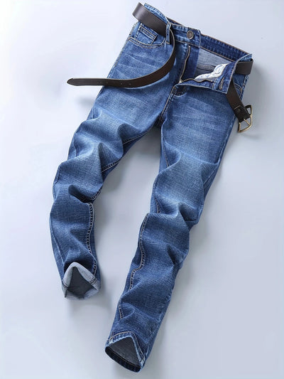 2025 New Business Men's Jeans Casual Straight Stretch Fashion Classic Blue  Work Denim Trousers Male Brand Clothing 29-40size