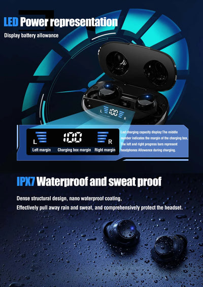 Wireless Earbuds Wireless 5.3 Headphones 48Hrs Music Bluetooth Earphones with Charging Case in Ear Headset with Mic LCD Display