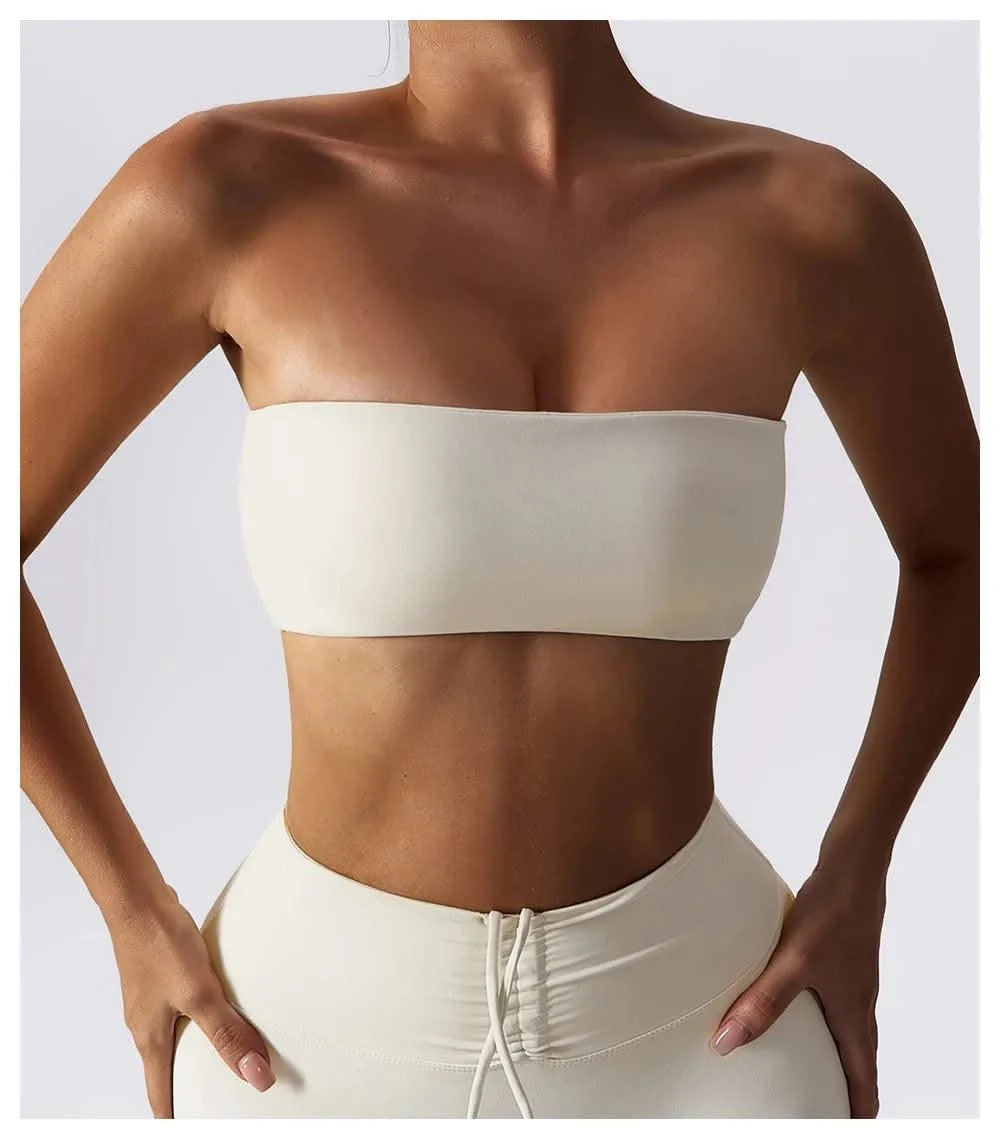 Women Strapless Bra Padded Top Stretchy Fitness Yoga Tops