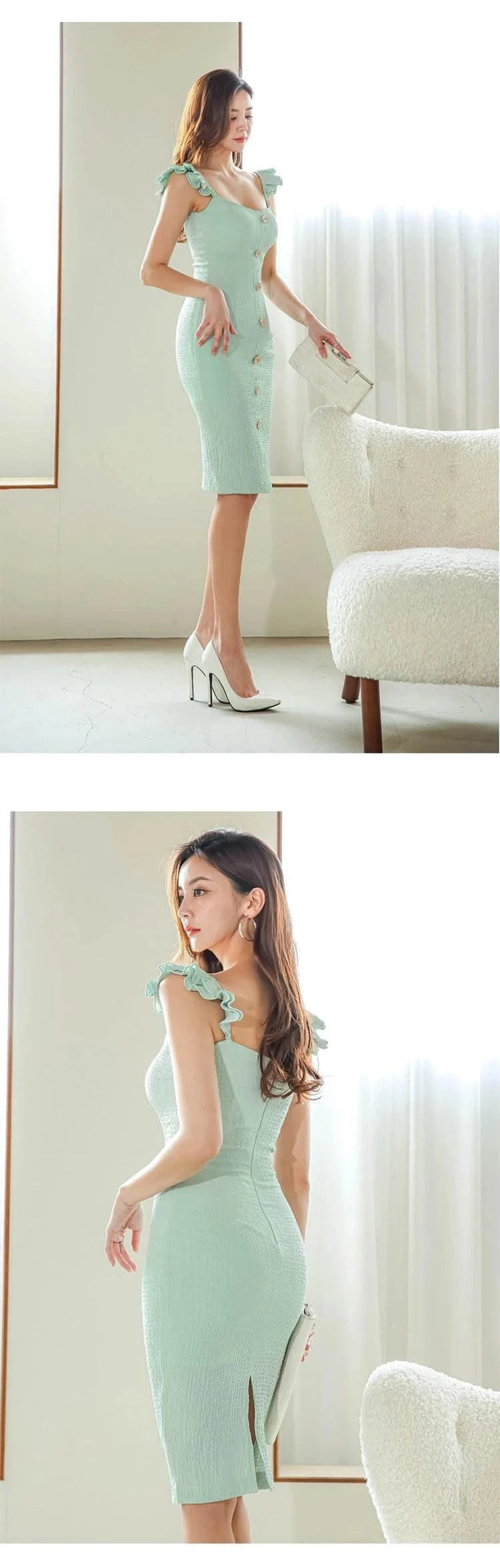Knee-Length Strap Low Cut Slim Midi Dress For Women |  Elegant & Sexy | Party Vacation | Summer Dress for Girls & Ladies