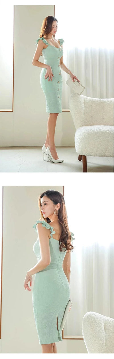 Knee-Length Strap Low Cut Slim Midi Dress For Women |  Elegant & Sexy | Party Vacation | Summer Dress for Girls & Ladies