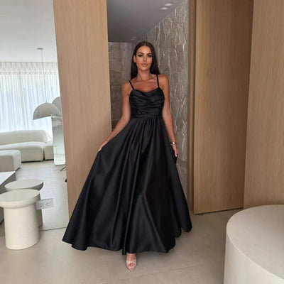 2025 Summer Women's Sexy Off Shoulder Solid Color Folded Split Strap Dress