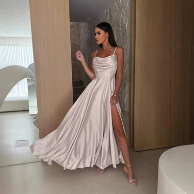 2025 Summer Women's Sexy Off Shoulder Solid Color Folded Split Strap Dress