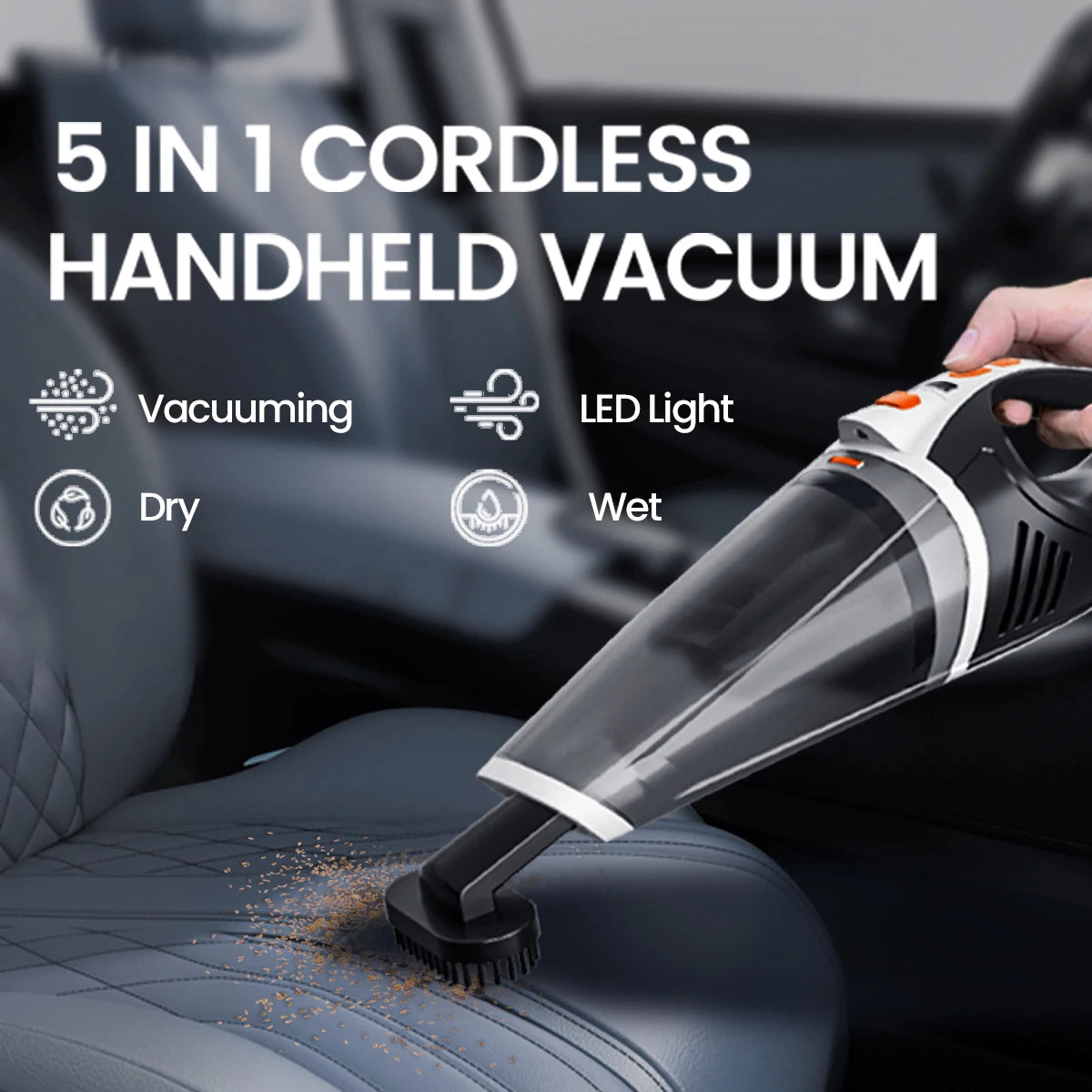 Portable Car Vacuum Cleaner 120w Wireless Lightweight Strong Suction With Lights Small Handheld Vacuum For Car Home Office Pet
