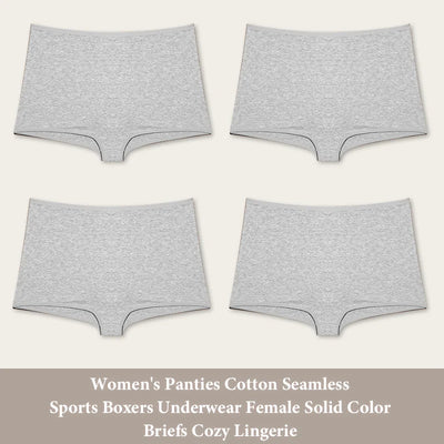 4PCS Women's Panties Cotton Seamless Sports Boxers Underwear Female Solid Color Briefs Cozy Lingerie Intimate Underpants XS-XL