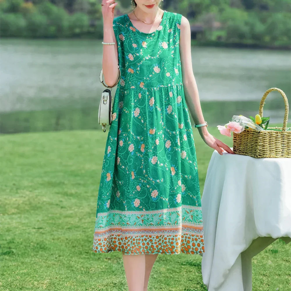 New 2024 Women Summer dresses print  Women  sleeveless Boho Beach Dress Vintage  Dresses  Sundress Beach Dress Tunic  Vestidos