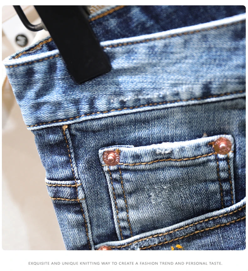 Men Fashion Denim Shorts Jeans New Summer Male Blue Ripped Jeans Shorts High Quality Man Paint Splash Technology Denim Shorts