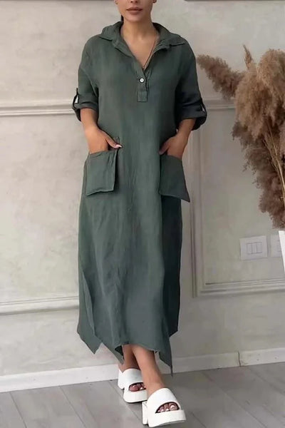 Summer Dress For Women, Retro Casual Loose Large Lapel Mid-sleeve Dress, New Mid-length Dress For Women, Autumn Wear