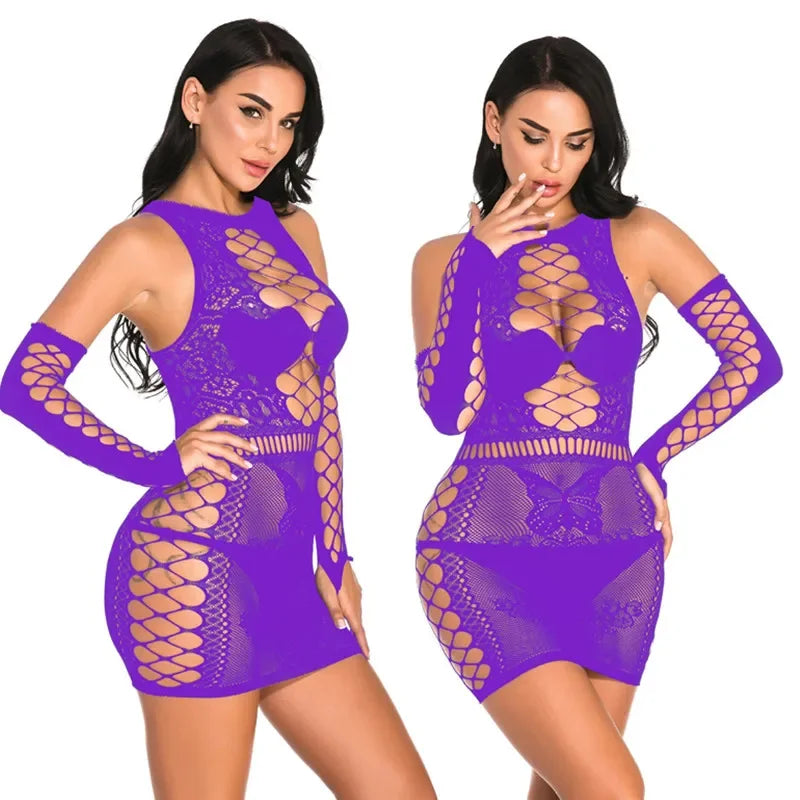 Sexy Sleepwear Babydoll Dress Bodysuit Lingerie Sexy Erotic Temptation Strapless Hollow Sleeveless Catsuit Nightgown Chemises