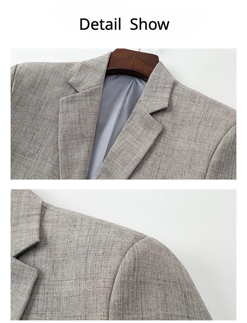 Spring Autumn Men's Blazer Luxury Plaid Jacquard Casual Suit Jacket Gray Blue Beige Loose Male Coat Costume Homme