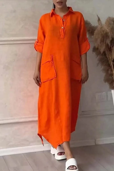 Summer Dress For Women, Retro Casual Loose Large Lapel Mid-sleeve Dress, New Mid-length Dress For Women, Autumn Wear