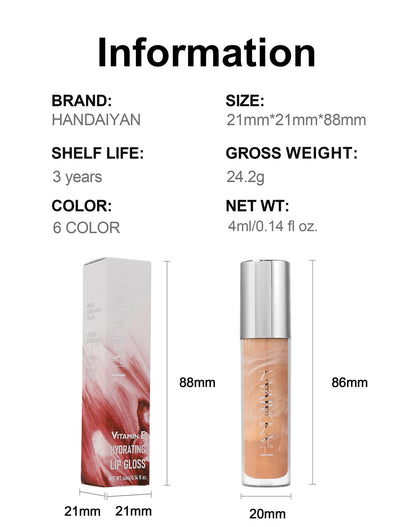 Long Lasting Lip Gloss Vitamin E Infused Plumping Glaze Hydrating Nude Color Liquid Balm Glossy Makeup Shine