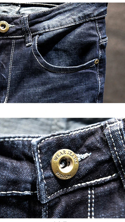 2025 New Ripped Jeans Men Slim-fit Denim Pants Cotton Korean Style Fashion Elasticity Versatile Blue Black Men's Clothing - Elanique