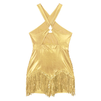 Women's Sequin Dance Dress Latin American Dance Costume Body Sleeveless Classical Samba Rumba Dresses Jazz Ballerina Dancewear