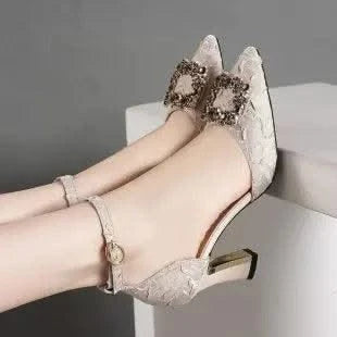 Bling Buckle Pointed Toe High Heel Shoes for Women |Thin Heels | Sexy Dress, Wedding, Pumps, Heeled Shoes