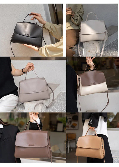 Women's Cowhide Genuine Leather Shoulder Bag Female Fashion Luxury Designer Handbags Ladies Commuting Large Capacity Bucket Bags