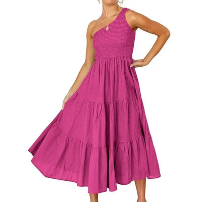 Elegant Dress For Women Bodycon Dress One Shoulder 2022 Summer Fashion Party Ruffles Hem Tiered Maxi Dresses Robe Femme Vestidos