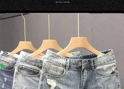 Fashion 2023 Summer Men's Blue Casual Solid Denim Jean Shorts with Ripped Holes Wash Designer Clothes Designer Men's Jeans