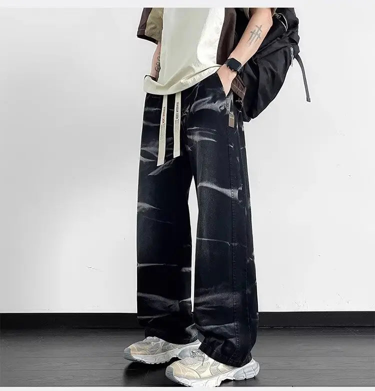 Men's American Fashion Brand High Street Wide-leg Pants for Boys' High Street Retro Scimitar Pants Denim Shorts Y2k Jeans Man