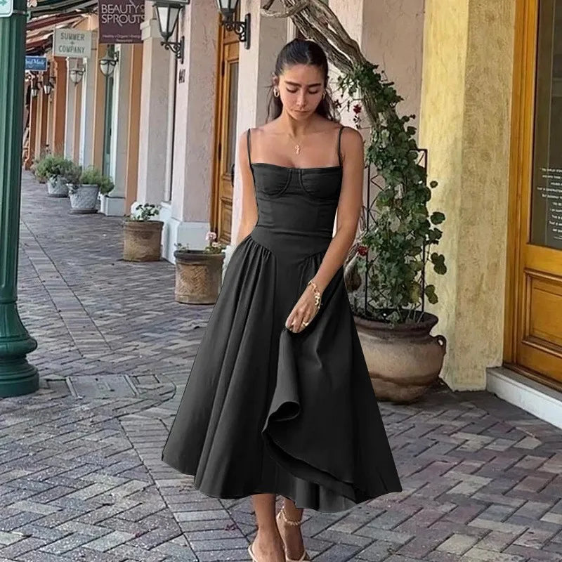 Summer Long Dresses for Women French Retro Spaghetti Straps Dress Corset Slim Sexy Elegant Classy Flower Print  Backless Dresses