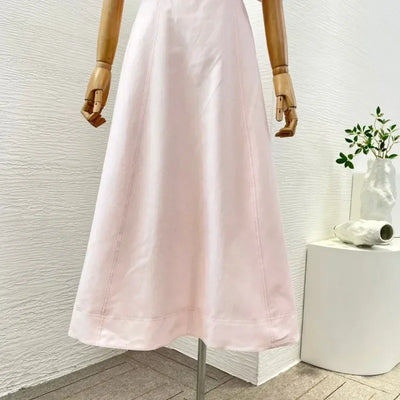 2025 New Design Spring Summer Strapless Pink Flowers High Quality Appliqued Decoration Women Midi Dress - Elanique