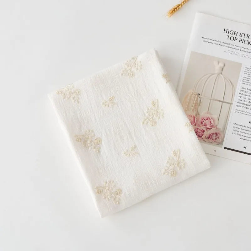 140x50cm Embroidered Slub Cotton Linen Fabric Clothing Sewing Fabric, Diy Women's Dress Forest Flower Cloth