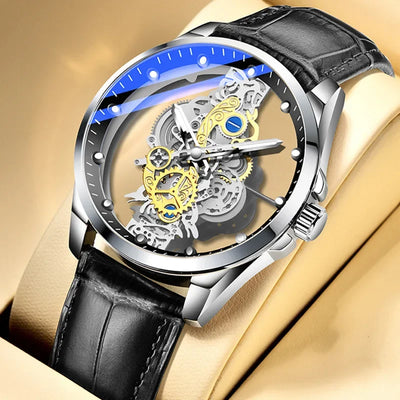 High-end Business Watch for Men's Watch Automatic Double Sided Transparent Hollow Waterproof and Luminous Quartz Watch for Men