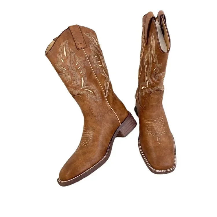 Embroidered Western Riding Cowboy Boots for women 2024 new boots with chunky heels