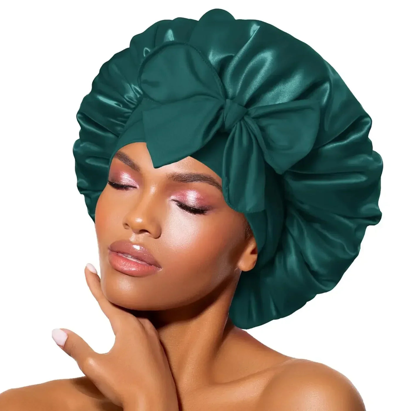 Silk Bonnet for sleeping Women Satin bonnet Hair Bonnet Night Sleep Cap Scarf wrap for Curly Hair with tie Band Black