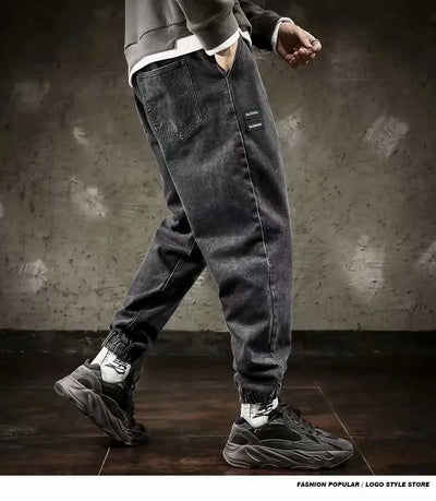 Spring Designer Fashion Men Jeans Retro Black Gray Vintage Casual Denim Harem Pants Ripped Jeans Men Wide Leg Taper Men Jeans