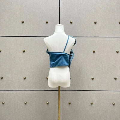 Linen Blend One-Shoulder Women's Vest Y2K Style Peplum Top with Stereoscopic Flower Decoration Elegant Commuter Wear for Summer