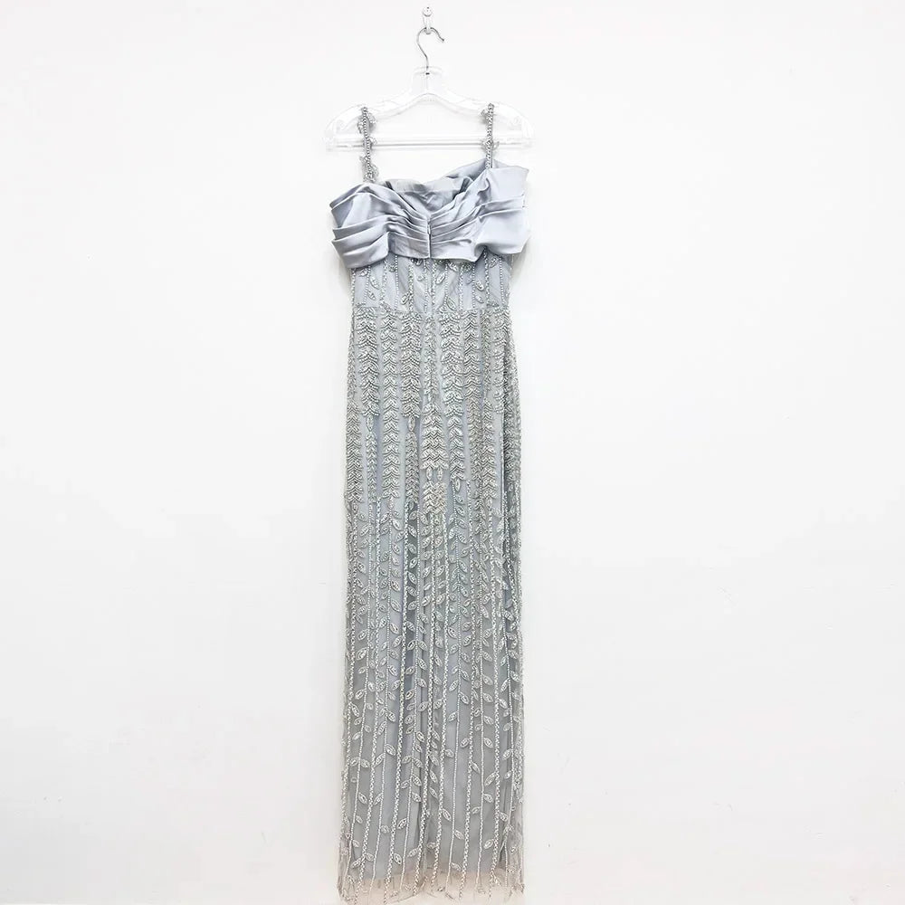 Luxury Dubai Off the Shoulder Evening Dress for Women 2025 Elegant Beads Slit Mermaid Formal Wedding Prom Party Gown Customized